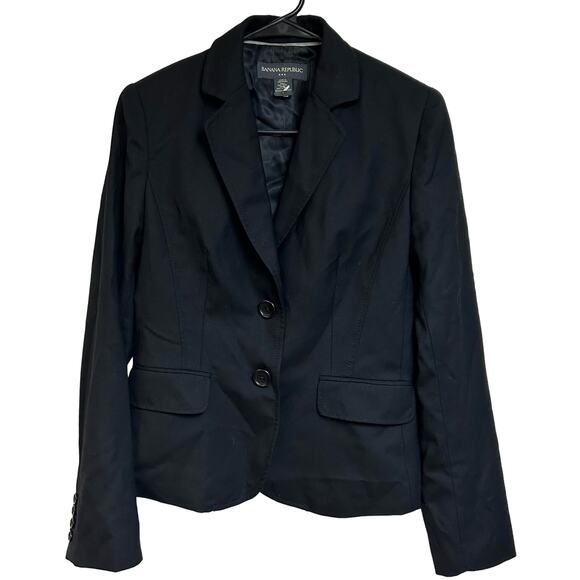 Banana Republic Women's Structured Blazer Black Wool Two Button Suit Jacket 6 - Picture 1 of 4